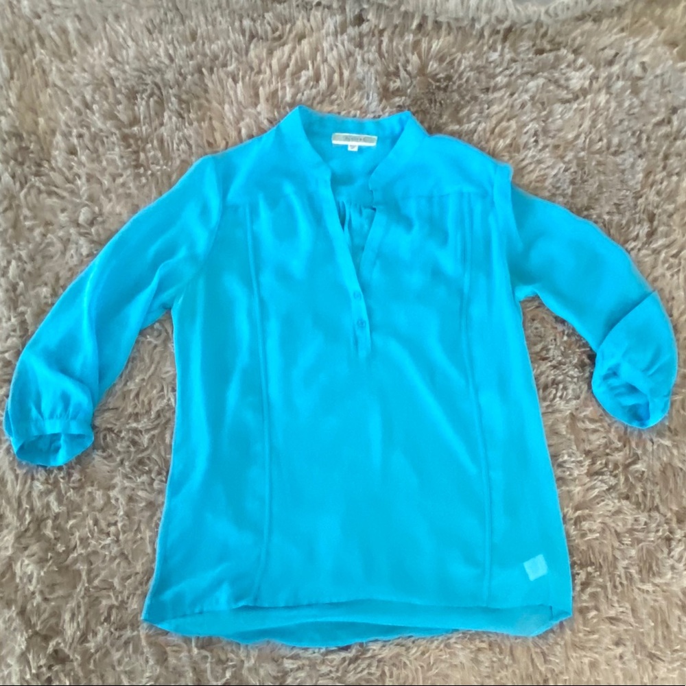 Pelione women’s teal see through 3/4 length top
